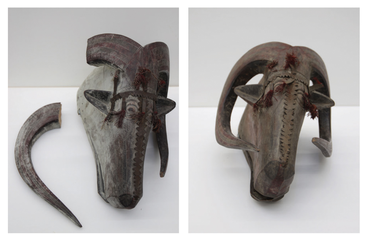 Bambara Ceremonial Dance Mask Before and After Lowy Conservation