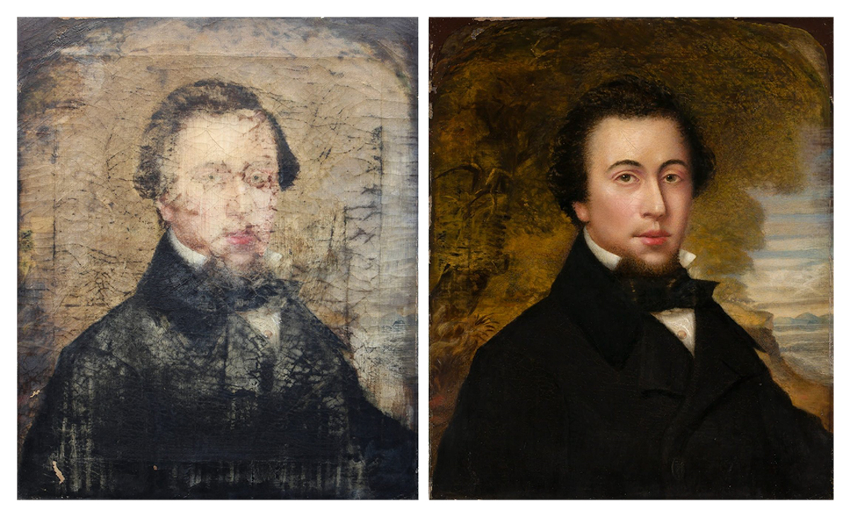 19th Century Portrait of a Gentleman Before and After Lowy Conservation