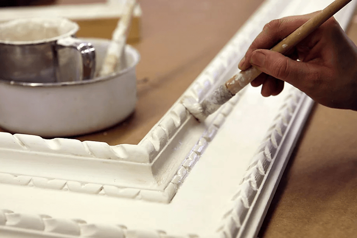 Brushing Gesso On a Carved Frame
