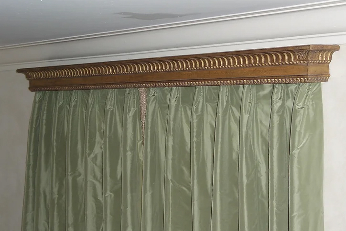 Completed and Installed Custom Window Treatments Hand Carved by Lowy