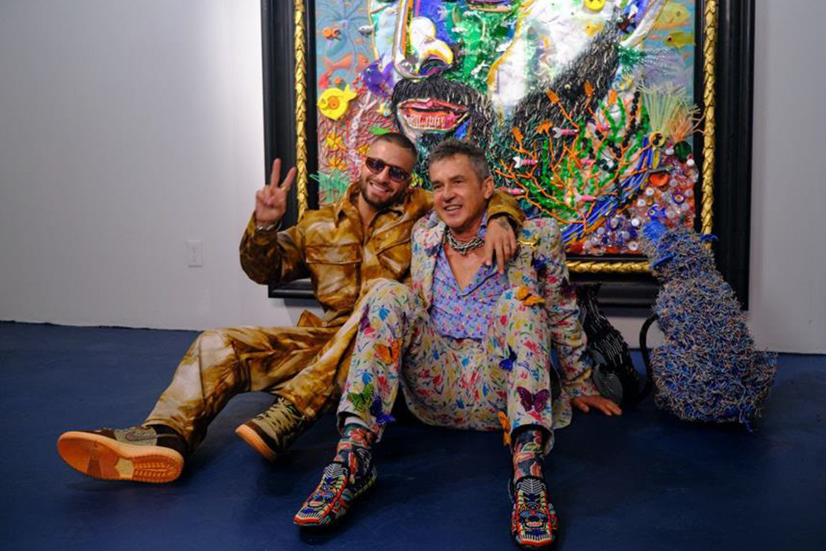 Federico Uribe Posing With His Plastic Assemblage Titled Maluma