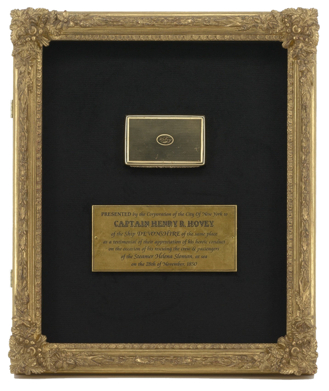 19th Century Engraved Gold Snuff Box and Plaque Framed by Lowy