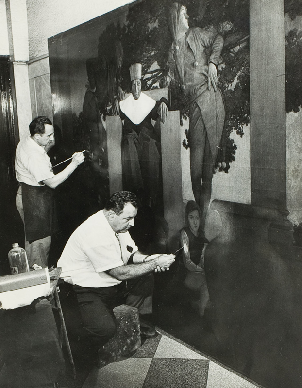 Hilly Shar Restoring the Old King Cole Painting at the St. Regis Hotel in 1955