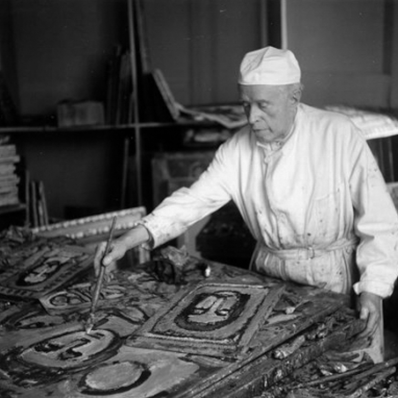 Historic Photo of Georges Rouault Painting in Studio