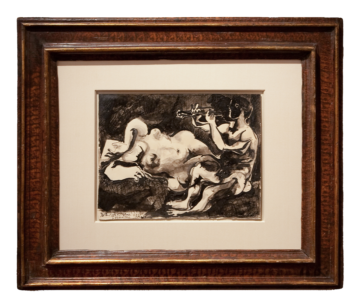 Le joueur de clarinette by Picasso Framed by Lowy in 17th Century Italian Cassetta Frame