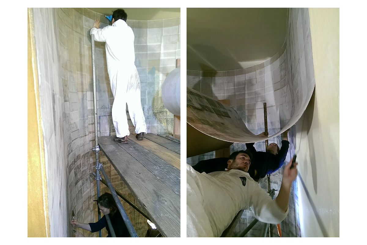 Lowy Conservators Removing Whitney Studio Mural
