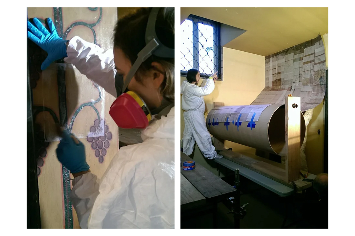 Lowy Conservators in the Process of Removing the Whitney Studio Mural