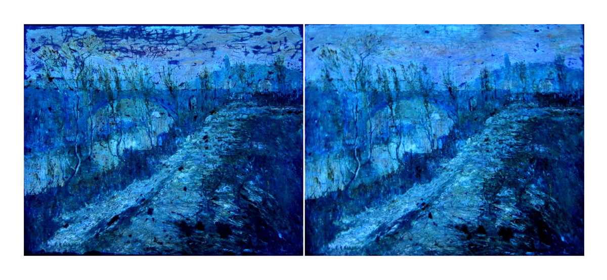 Painting Under UV Light Before and After Lowy Conservation