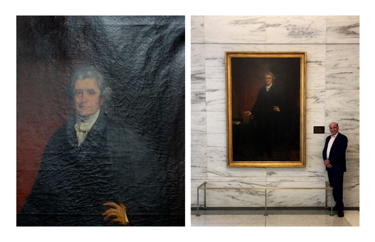 Portrait of Chief Justice Marshall Before and After Lowy Conservation