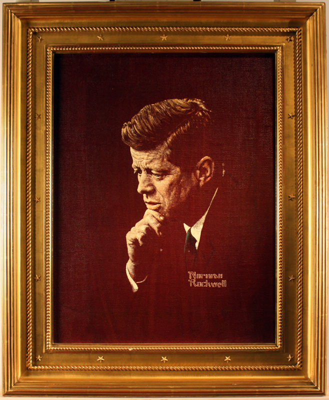 Federal style carved and gilded frame handmade by Lowy for Portrait of John F. Kennedy by Norman Rockwell