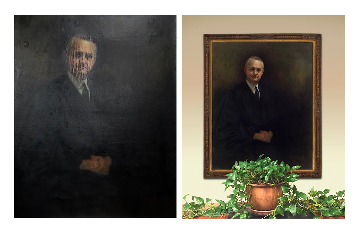 Portrait of Judge Martin T Manton Before and After Lowy Conservation