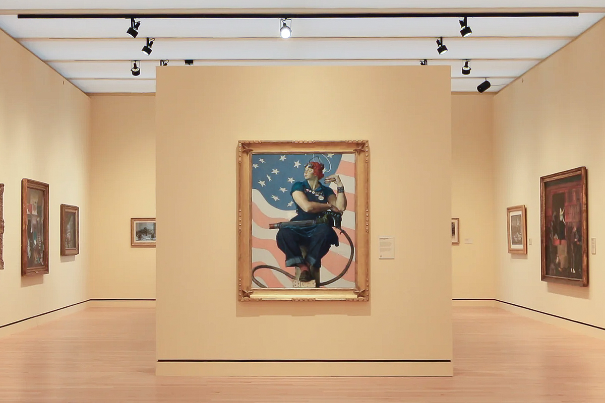 Norman Rockwell's 52 x 40 inch oil on canvas Rosie the Riveter framed by Lowy at Crystal Bridges Museum of American Art