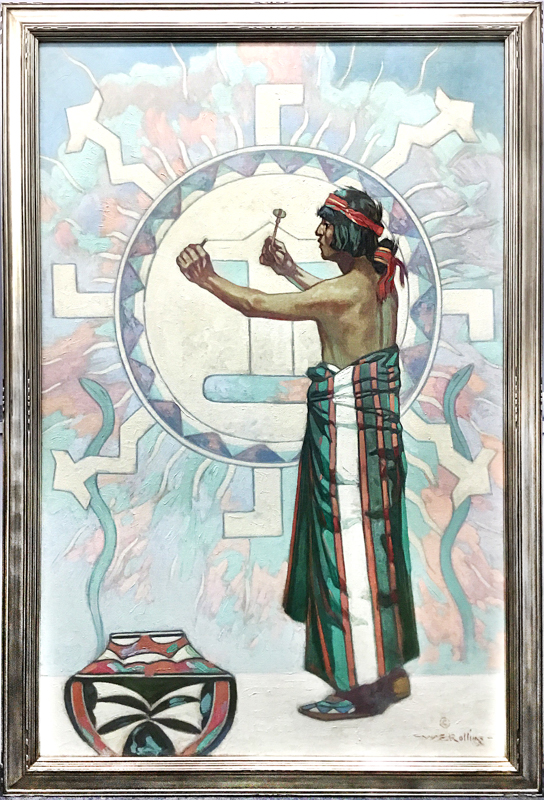 Warren E. Rollins Painting The Sun Symbol Restored and Framed by Lowy