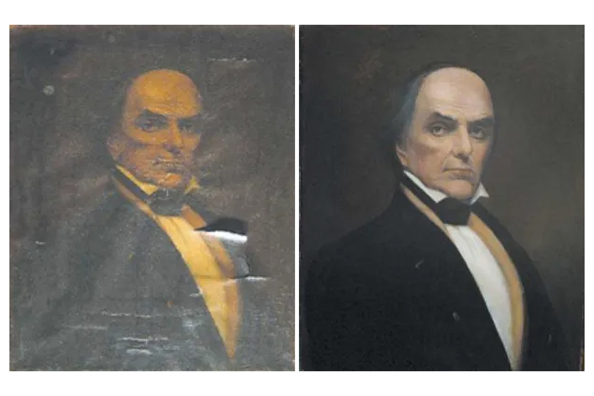 Unsigned 19th Century Portrait of Daniel Webster Before and After Conservation
