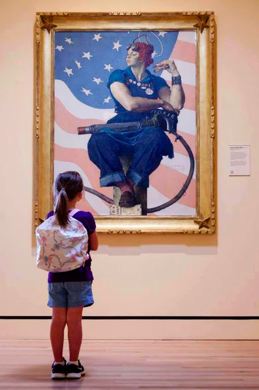 Young Girl Viewing Rosie the Riveter by Norman Rockwell Framed by Lowy