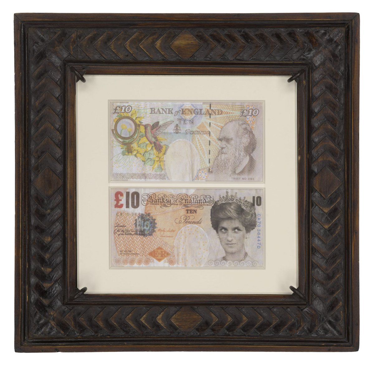Recto of Di-Faced Tenners by Banksy Framed by Lowy