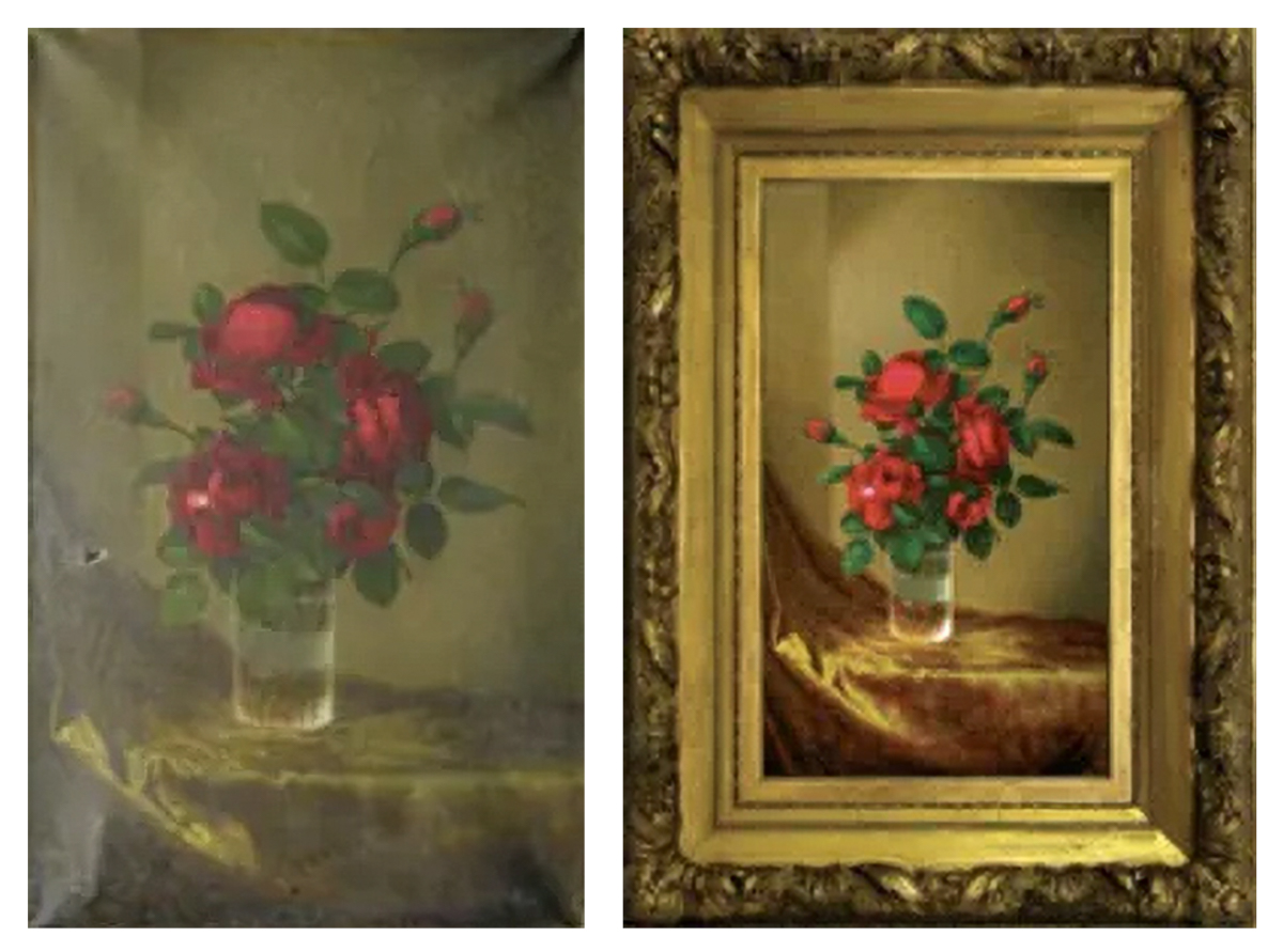 James Moroney Red Flowers Still Life Before and After Lowy Conservation