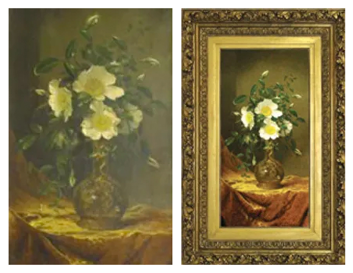 James Moroney White Flowers Still Life Before and After Lowy Conservation