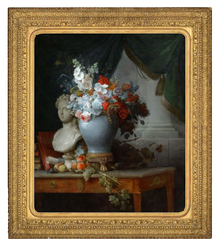 Anne Vallayer-Coster Still Life of Flowers in a Vase Framed by Lowy